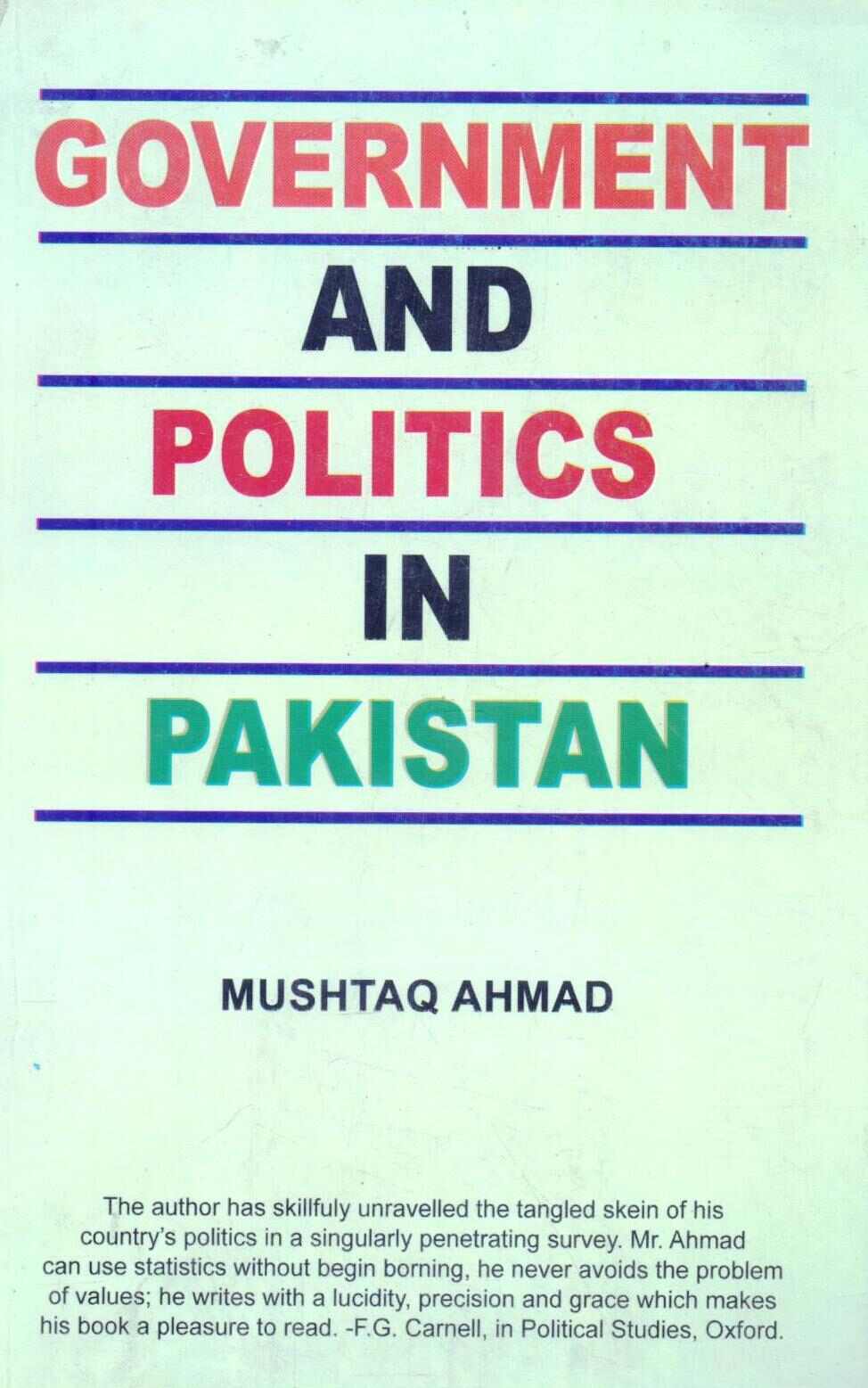 Government And Politics In Pakistan Book By Mushtaq Ahmad Multan Kitab Ghar