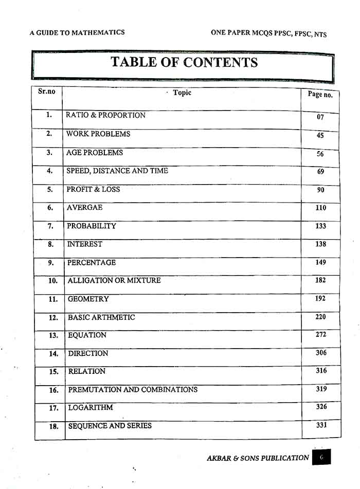 A Guide to Mathematics Book for PPSC by Muhammad Shahid Akbar Multan Kitab Ghar