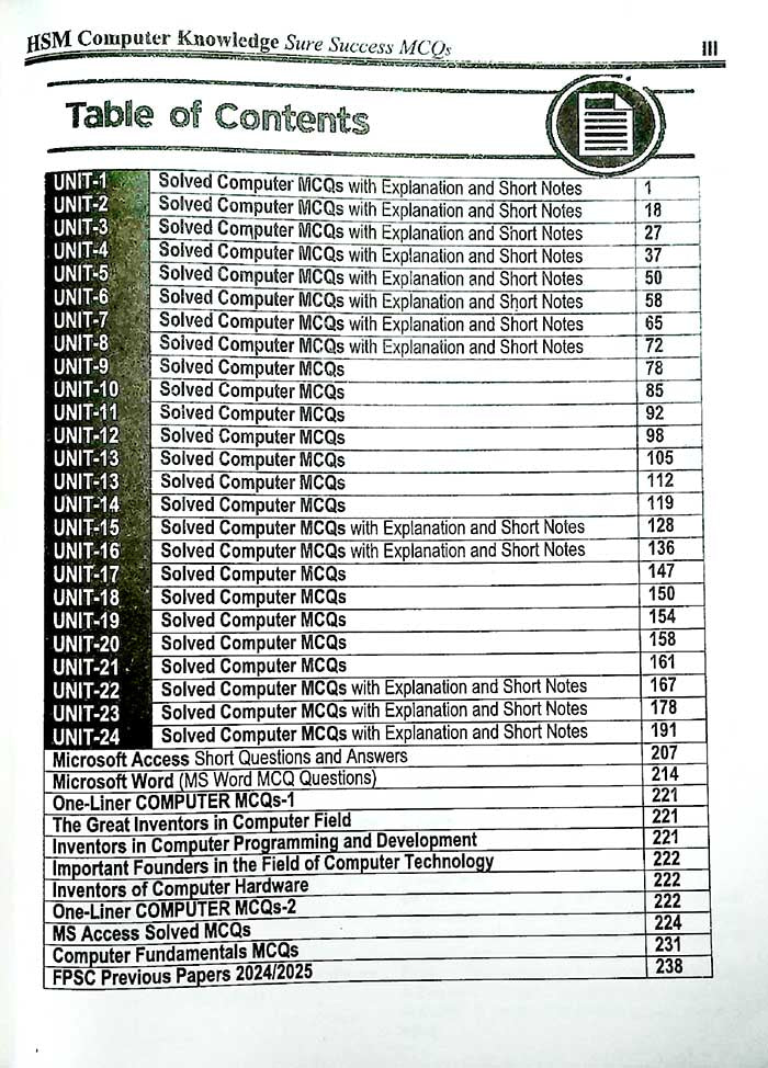 HSM Computer Knowledge 2500+ MCQs by Sheraz Sohail MKG