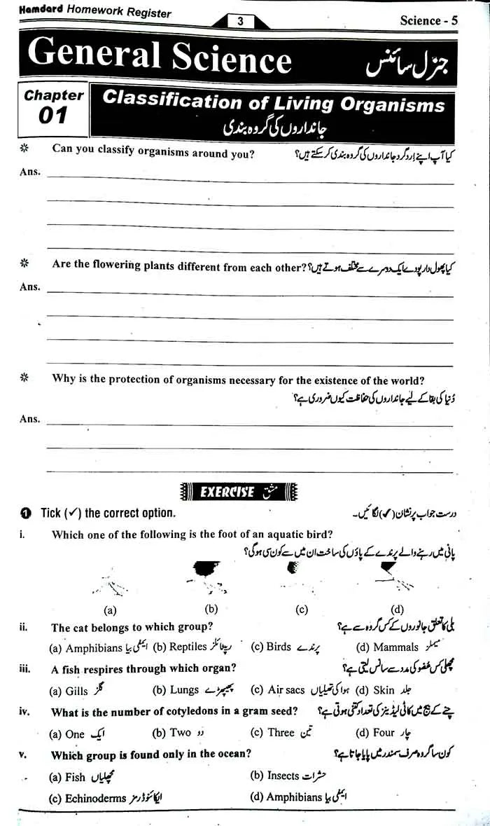 Hamdard  Register Homework With Self Assessment test for Class 5th English and Urdu Medium Multan Kitab Ghar