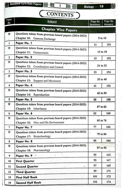 Hamdard Scholar Biology Up To Date Papers for Class 10th for Preparation of Examination 2025