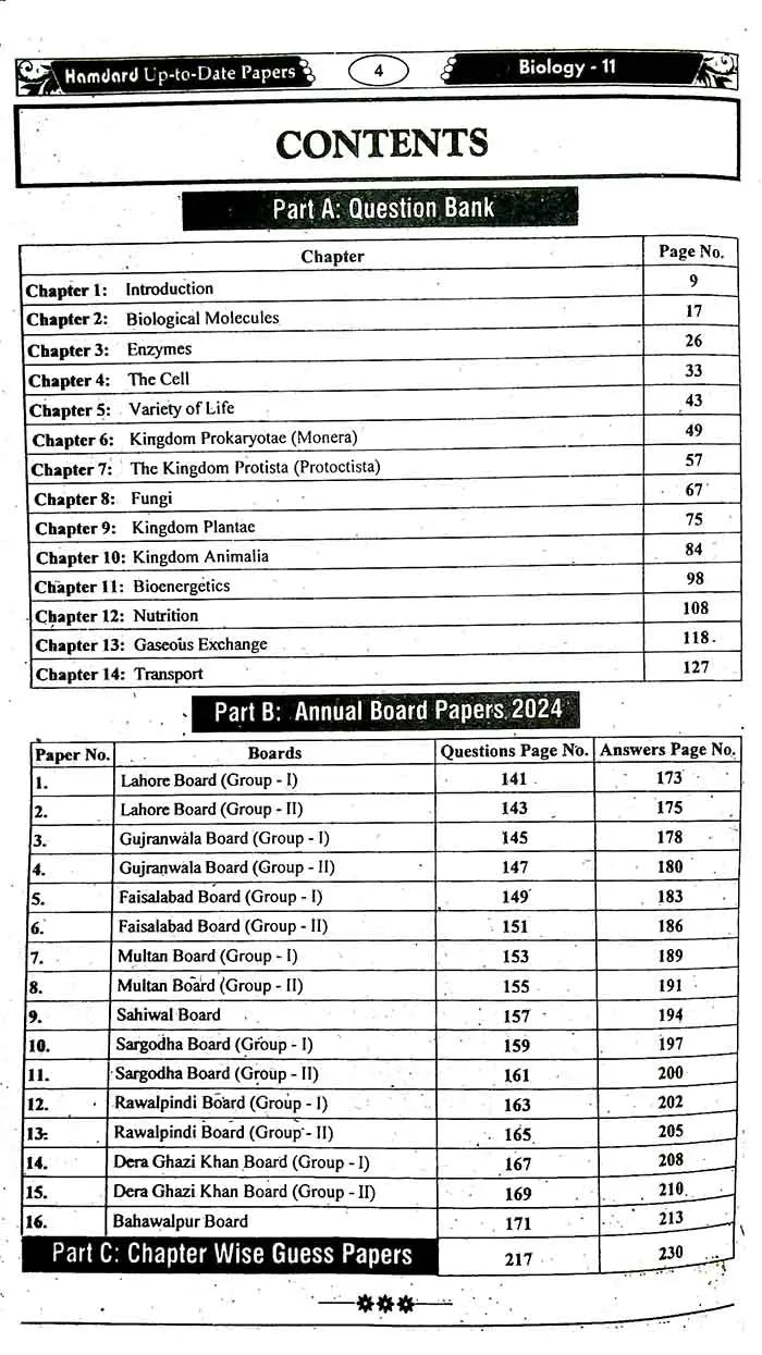 Hamdard Scholar Biology Up To Date Solved Past Papers with Questions Bank 2014-2024 for Class 11 (Intermediate Part 1) Preparation of Board Exams 2025 Hamdard Scholar