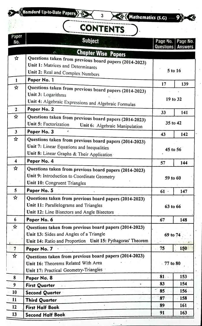 Hamdard Scholar Mathematics (Science Group) Up To Date Papers for Class 9th for Preparation of Examination 2025 Hamdard Scholar