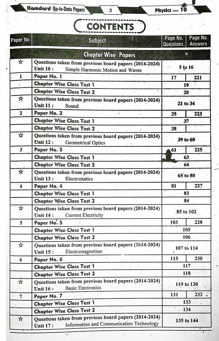 Hamdard Scholar Physics Up To Date Papers for 10th for Preparation of Examination 2026 Hamdard Scholar