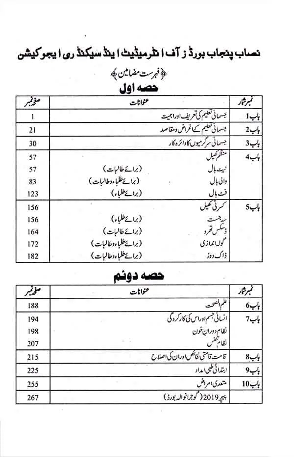 Health & Physical Education for Intermediate part I By Prof. Jafar Hussain Jag Multan Kitab Ghar