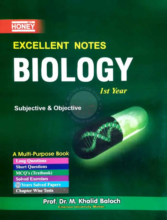 Honey Biology Excellent Notes Subjective & Objective for 1st Year By Prof. M. Khalid Baloch Multan Kitab Ghar