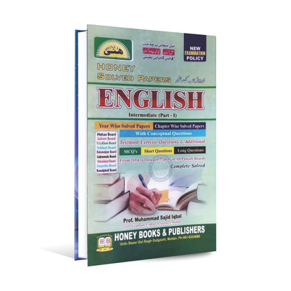 Honey English Solved  Papers with urdu translation for Intermediate Part 1 by Prof M. Sajid Iqbal Multan Kitab Ghar