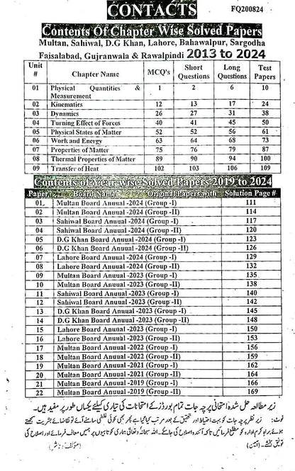 Honey Solved Papers Physics for Class 9 by Honey books Publishers Multan Kitab Ghar