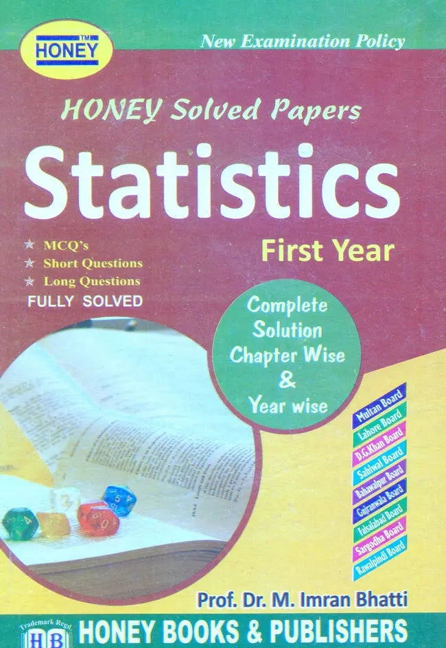 Honey Solved Papers Statistics 1st Year Book by Prof M Imran Bhatti Multan Kitab Ghar