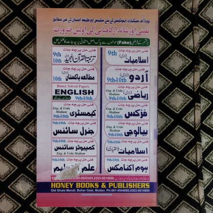 Honey Physics Solved Papers for Class 10th Year Wise Solved Papers With Conceptual Questions Multan Kitab 