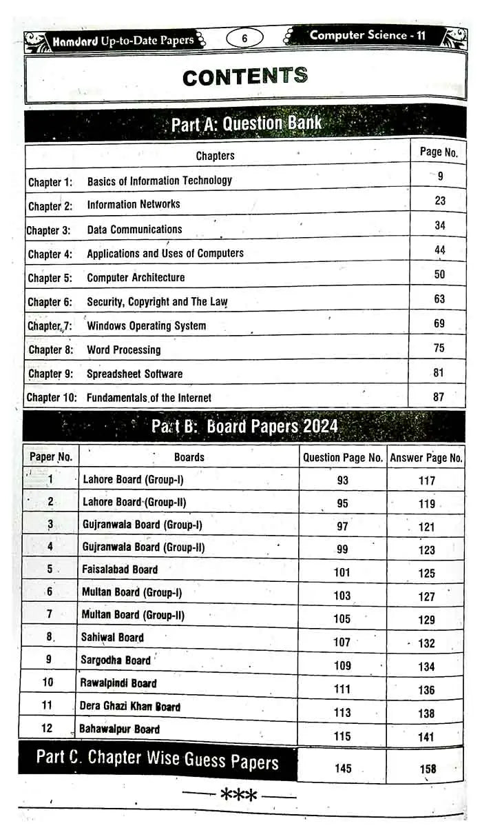 Humdard Scholar Computer Science for 1st Year Up To Date Solved Papers With Question Bank (Chapter Wise / Topic Wise) 2014 - 2024 For Preparation of Board Exam 2025 Multan Kitab Ghar