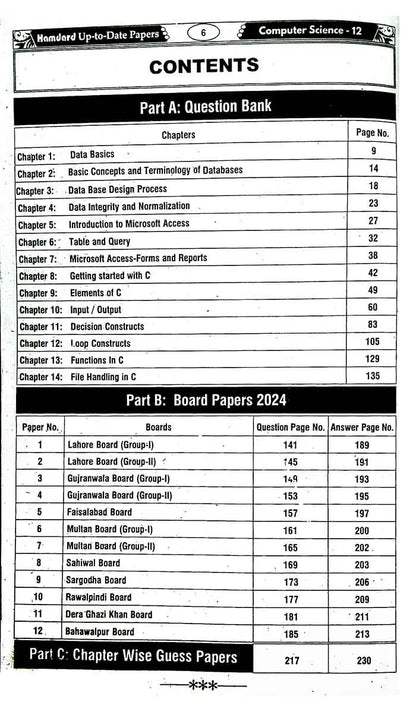 Humdard Scholar Computer Science for 2nd Year Up To Date Solved Papers With Question Bank (Chapter Wise / Topic Wise) 2014 - 2024 For Preparation of Board Exam 2025 Multan Kitab Ghar