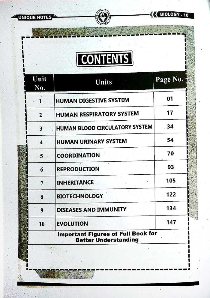 Unique Notes Biology Book for Class 10 by Unique Publications 2026 Edition