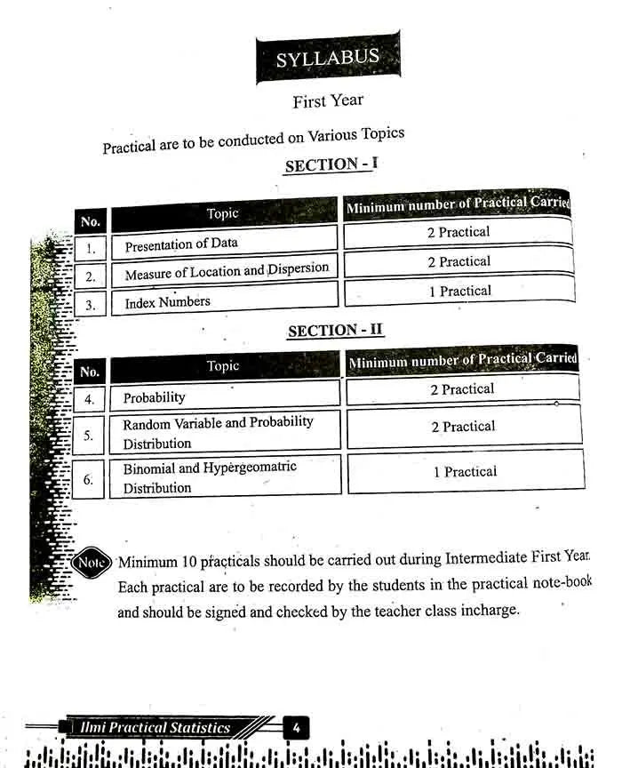 Ilmi Statistics Practical Notebook & Viva Voce for Class 11&12 by Prof GR Pasha and Usman Jillani Multan Kitab Ghar