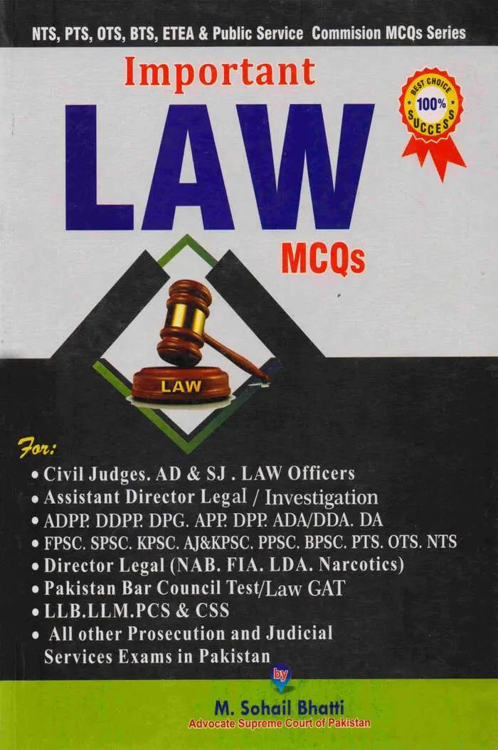 Important Law MCQ`s Book for NTS FPSC PTS by M.Sohail Bhatti Multan Kitab Ghar