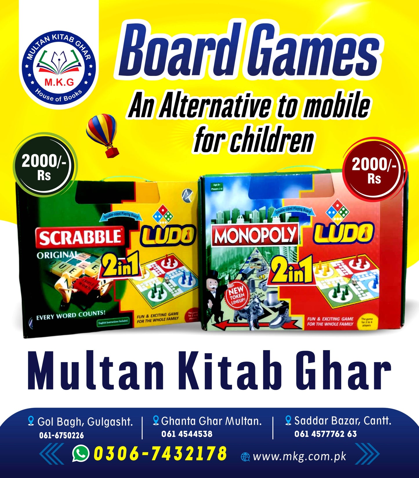 Kids Board Games 2-in-1 | Ludo Scrabble Monopoly | Family Game Set - MKG