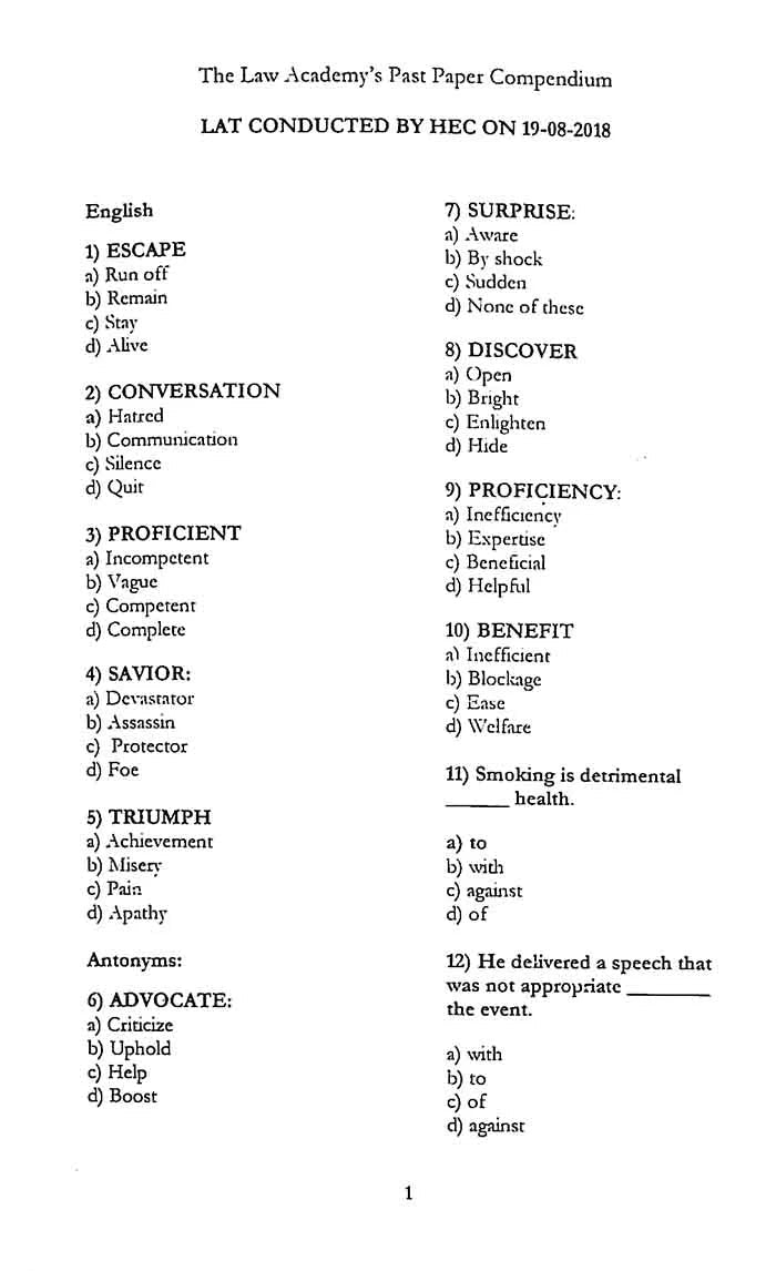 LAT Past Paper Compendium with MCQs By The Law Academy Publication Multan Kitab Ghar