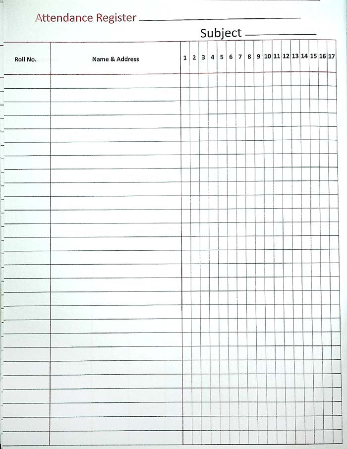 Leaf Student Attendance Register in English School Record Book