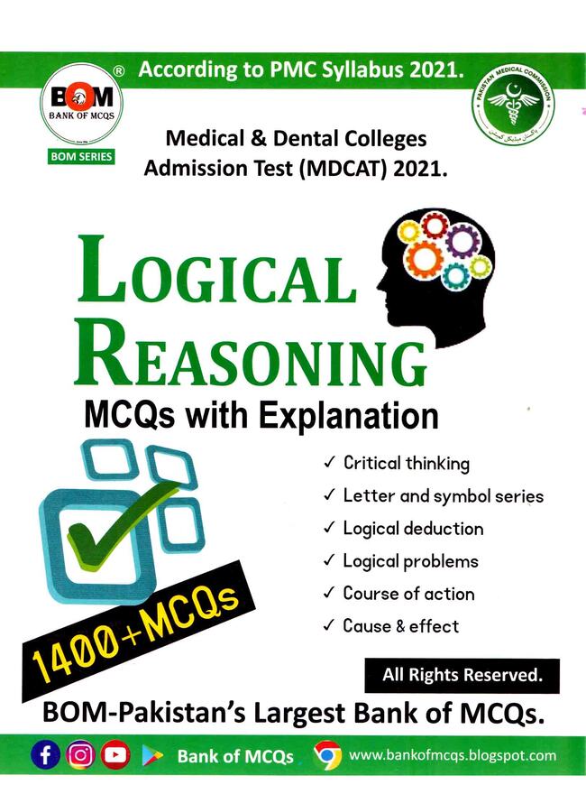 Logical Reasoning MCQs and Answers Book with Explanation for MDCAT 2021 Multan Kitab Ghar