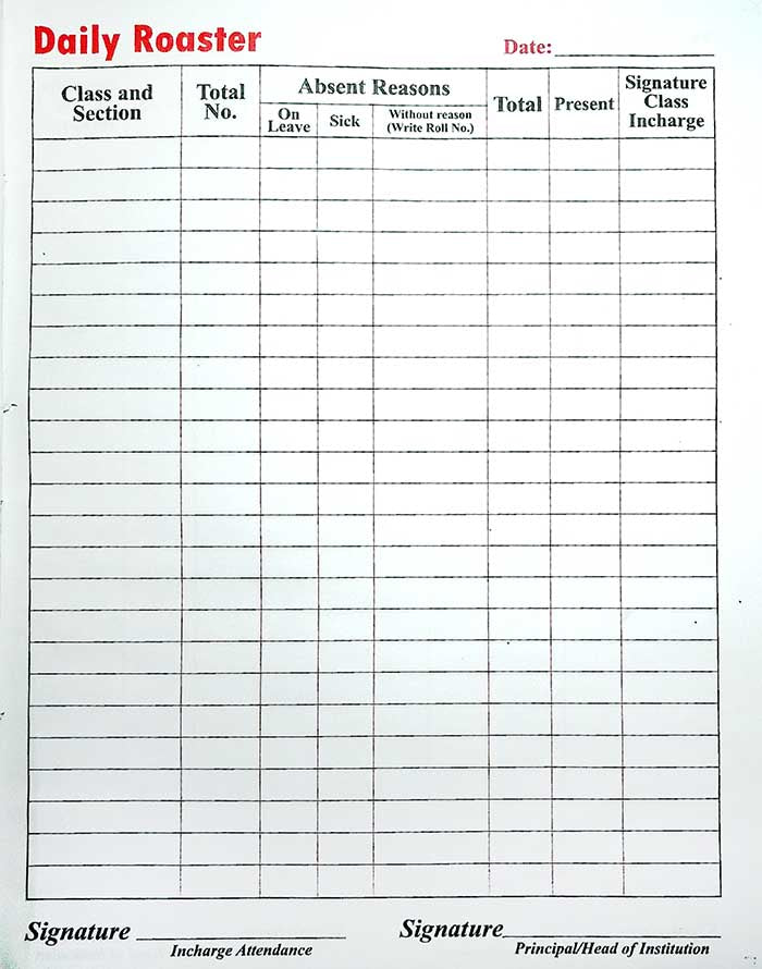 Lucky Daily Roster Register in English Office Record Book 