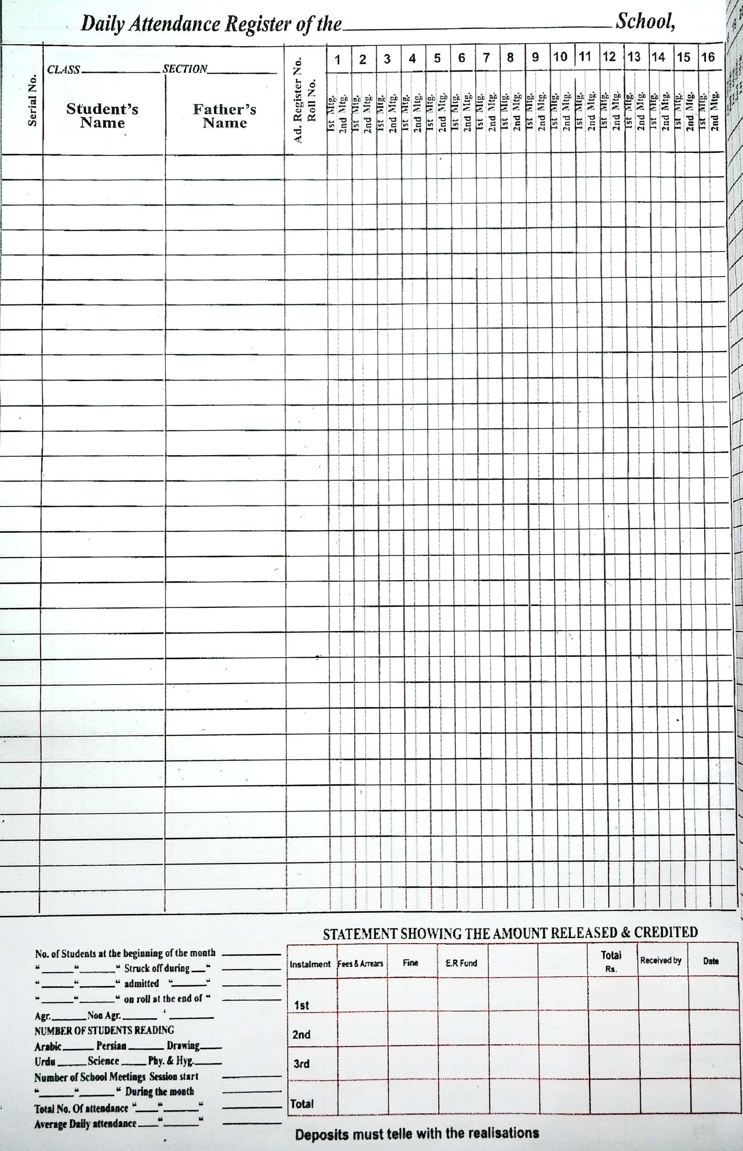 Lucky Student Attendance Register in English School Record Book