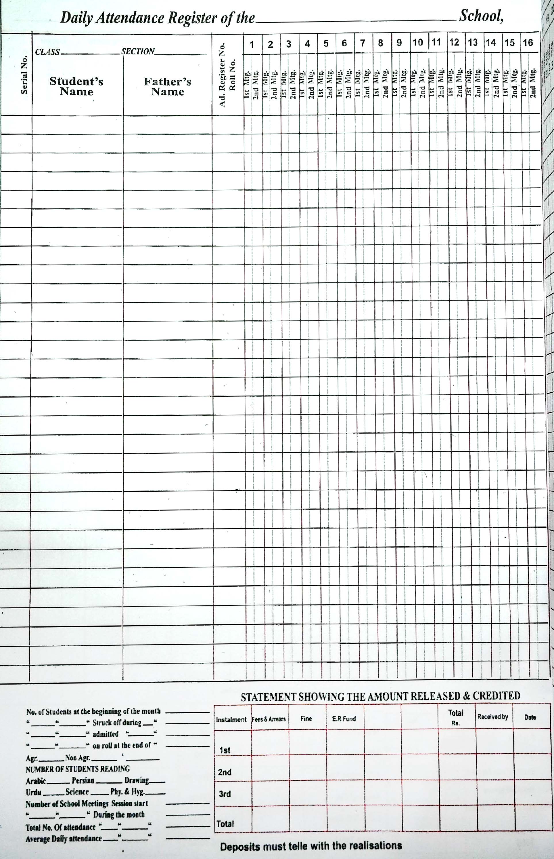 Lucky Student Attendance Register in English School Record Book