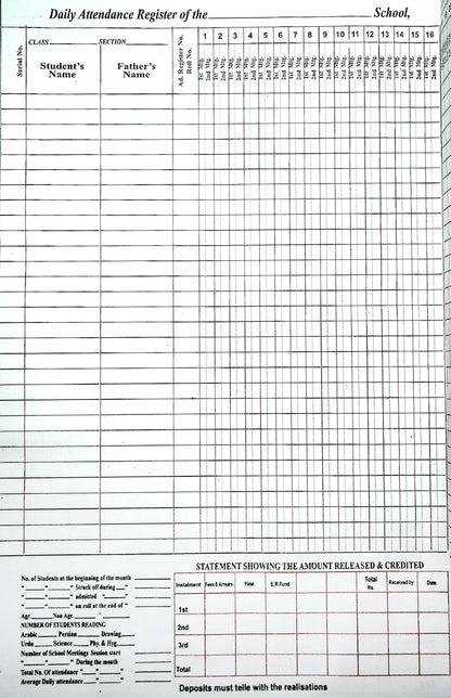 Lucky Student Attendance Register in English School Record Book