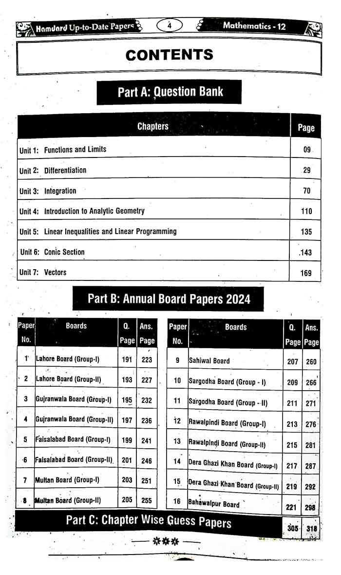 Hamdard Scholar Mathematics Up To Date Solved Past Papers with Questions Bank 2014-2024 for Class 12 (Intermediate Part 2) Preparation of Board Exams 2025