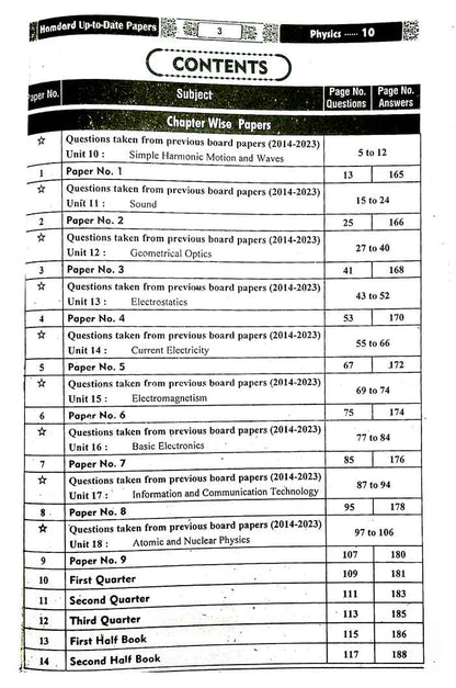 Hamdard Scholar Physics Up To Date Papers for 10th for Preparation of Examination 2025