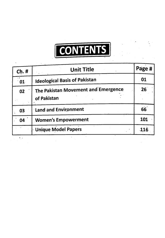 Unique Notes Pak Studies Book For 9th Class According to New Board Pattern By Unique Publication