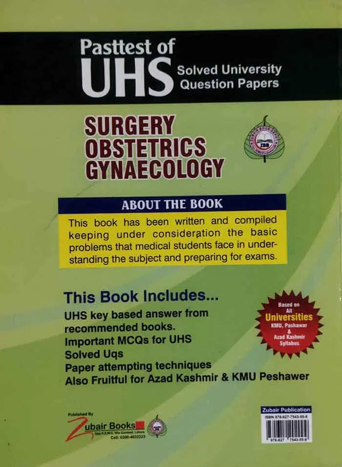 Pasttest of UHS Solved University Questions Paper's Surgery Obstetrics Gynaecology Book By Dr. Amna Iqbal Multan Kitab Ghar
