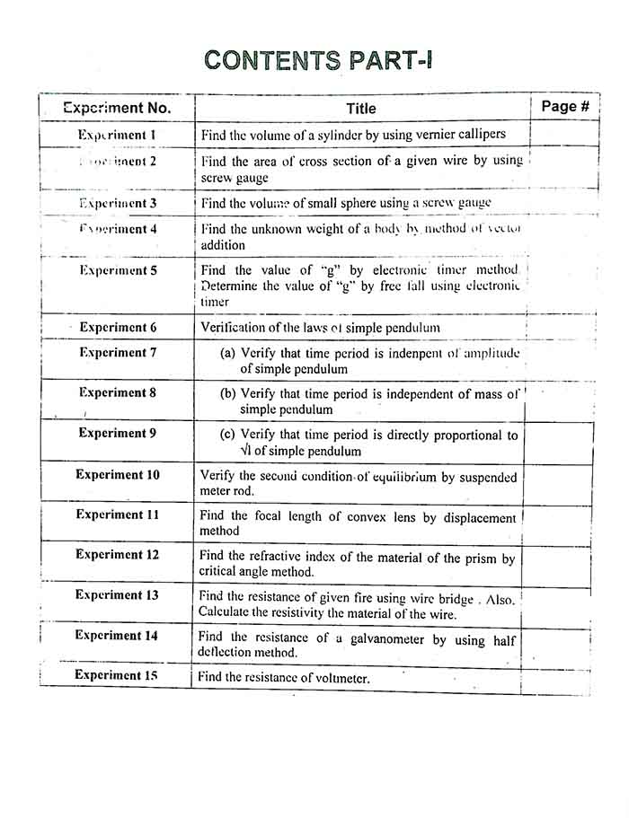 IB Series Physics Practical Note Book for F.Sc Part I II According to the New Curriculum of Punjab, Sindh, Azad Kashmir and Federal Board By Ibrahim Mukhtar Multan Kitab Ghar