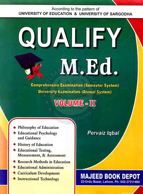 Qulify M.Ed Volume 2 Comprehensive Examination (Semester System) and University Examination (Annual System) By Pervaiz Iqbal Multan Kitab Ghar