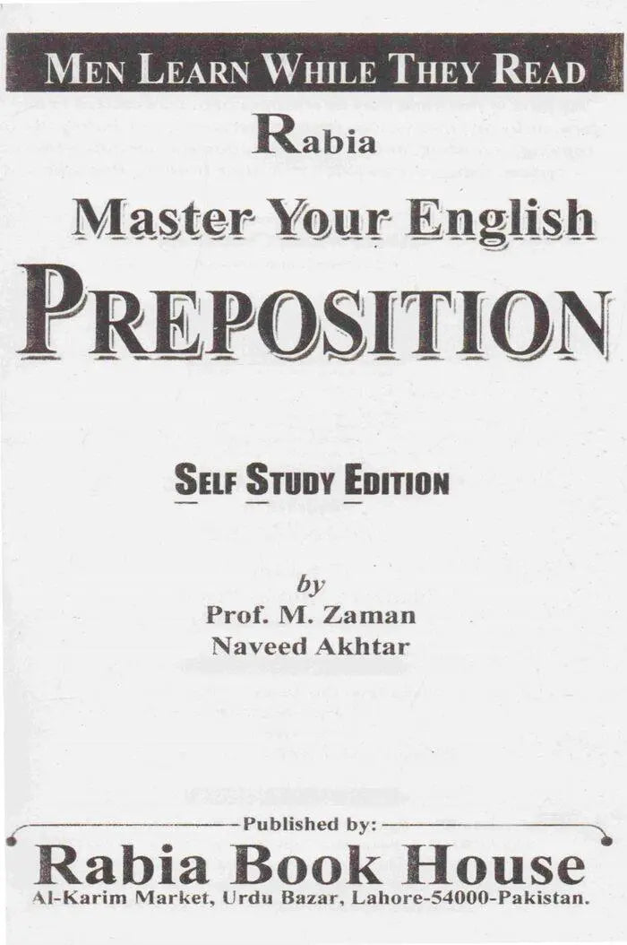 Rabia Master Your English Preposition Book by M.Masood Multan Kitab Ghar