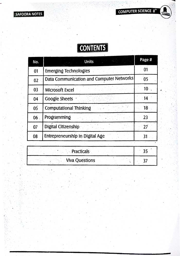 Safoora Notes Computer Science Class 8 English Medium | Latest Edition