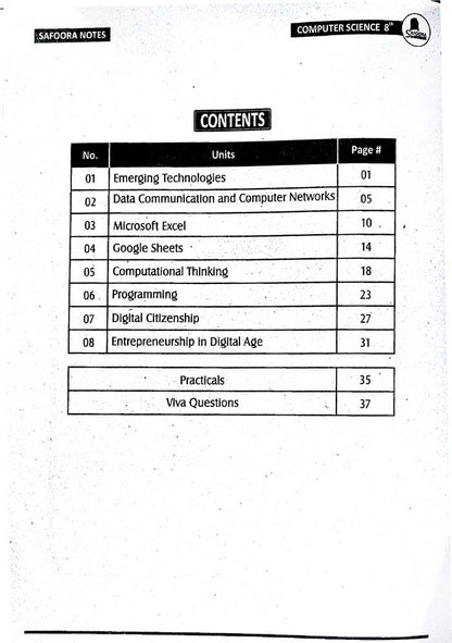 Safoora Notes Computer Science Class 8 English Medium | Latest Edition