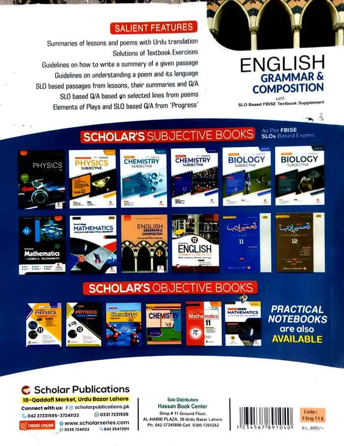 Scholar Federal English Grammar & Composition for 1st Year with SLO Based By T. A. Qureshi Multan Kitab Ghar