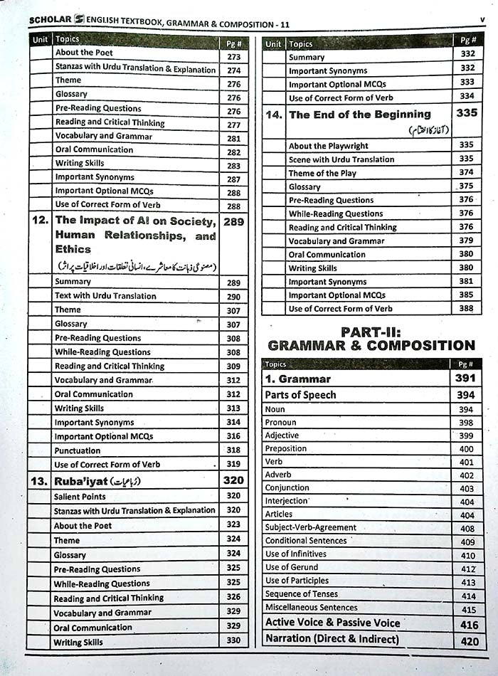 Scholar English Grammar Composition Book With Textbook Supplement for 1st Year By Saleem Khawar