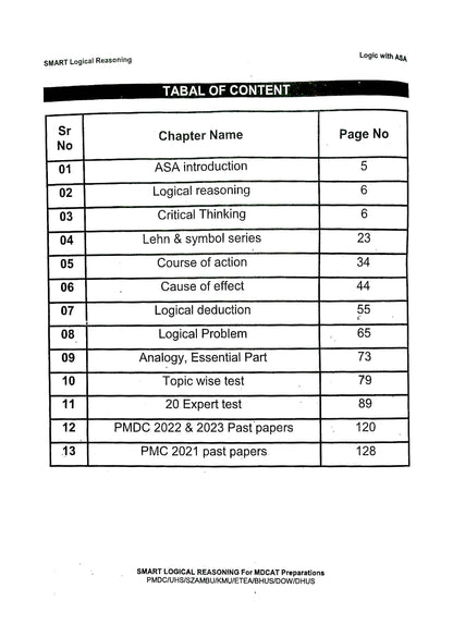 ASA Smart Logical Reasoning 1000+MCQs for MDCAT By Ahmad Rafique Multan Kitab Ghar