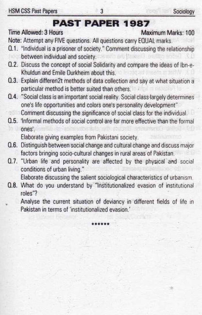 Sociology CSS Solved Past Papers From 1985 to Date by HSM Multan Kitab Ghar