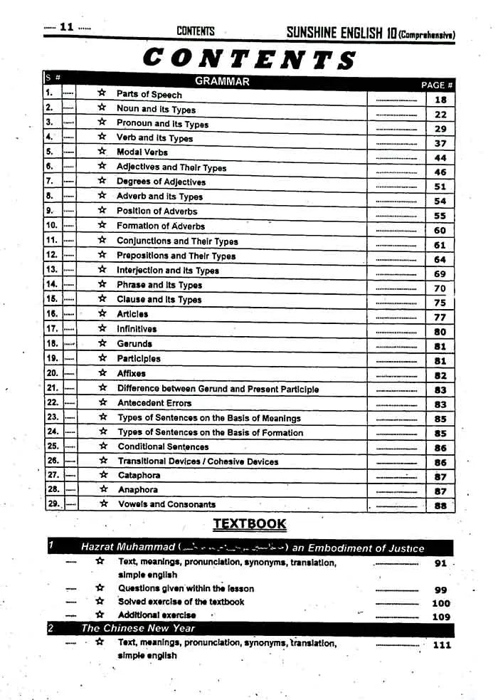 Sunshine English Comprehensive for 10th Class By Prof. Musarrat Hussain Multan Kitab Ghar