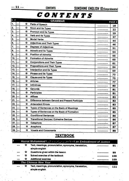 Sunshine English Comprehensive for 10th Class By Prof. Musarrat Hussain Multan Kitab Ghar