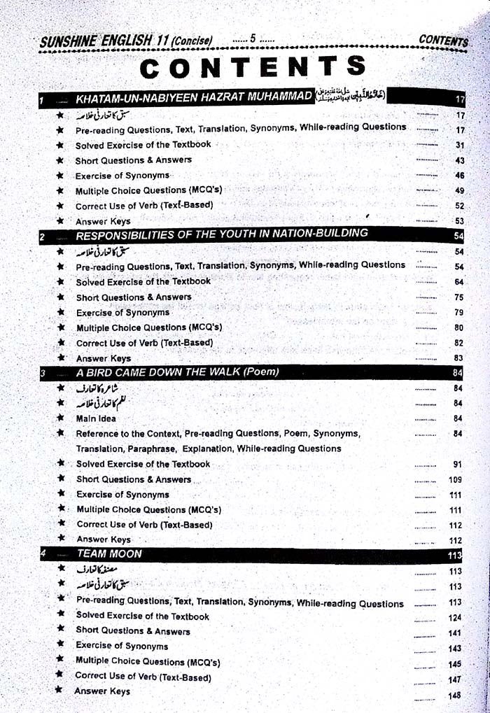 Sunshine English Concise Edition with Urdu Translation for Intermediate Part-1