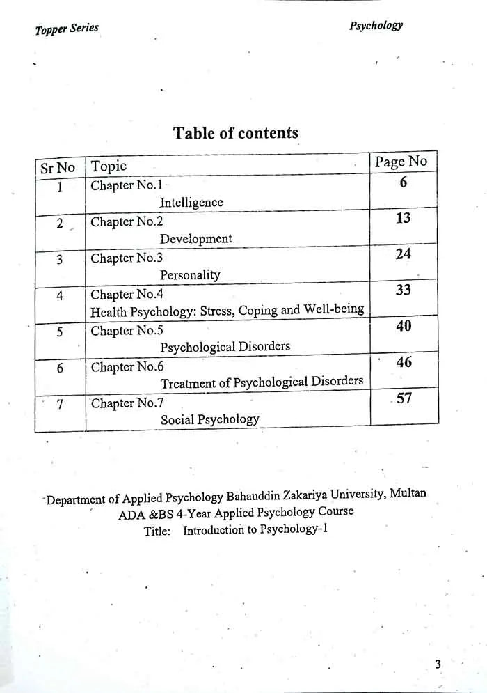 Topper Series Introduction to Psychology vol.2 Book for BS, ADP, ADA, ADS By Dr. Shahzad Mahmood Multan Kitab Ghar