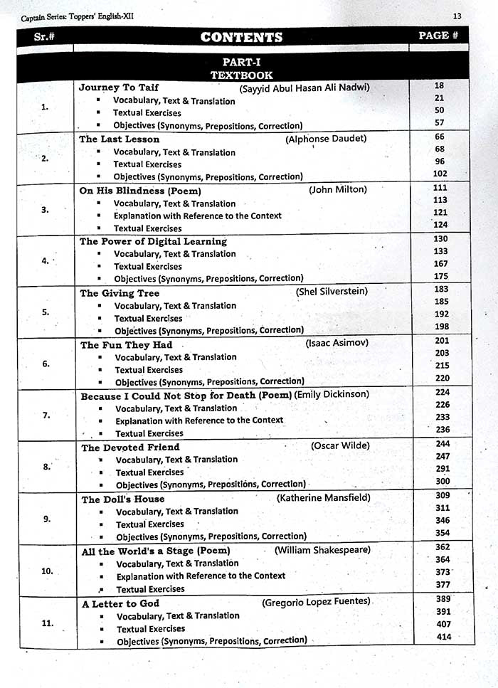 Toppers English Guide Subjective + Objective for Class 12 by captain series