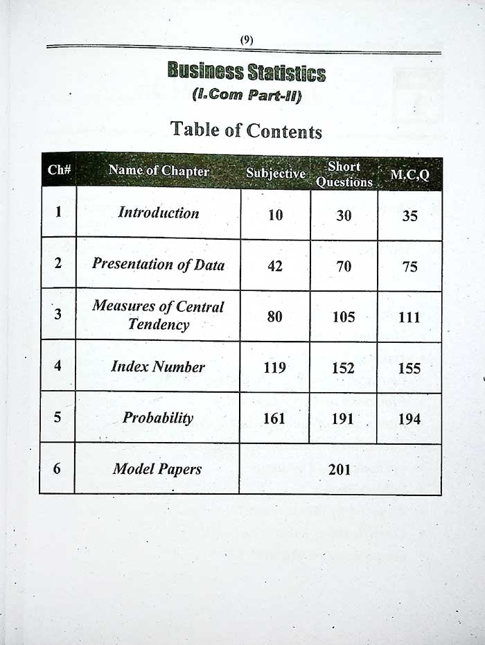 Trend Business Statistics Revised Edition for I.Com Part II by M. Humayun Ch.