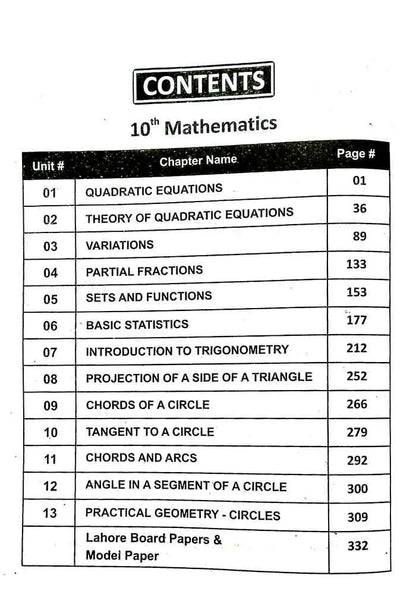 Unique Notes Mathematics Book for Class 10 According to new Board Pattern By Maryam Mirzakhani