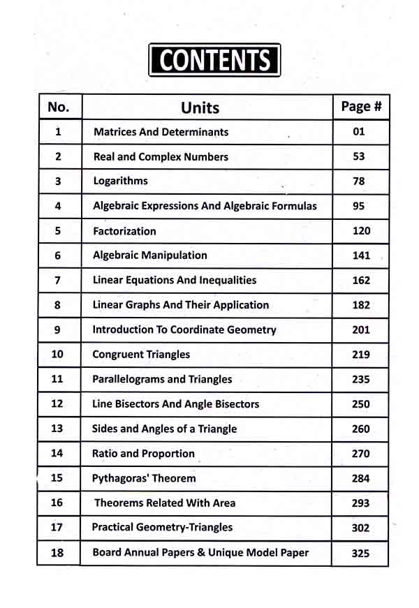 Unique Notes Mathematics Book for Class 9th