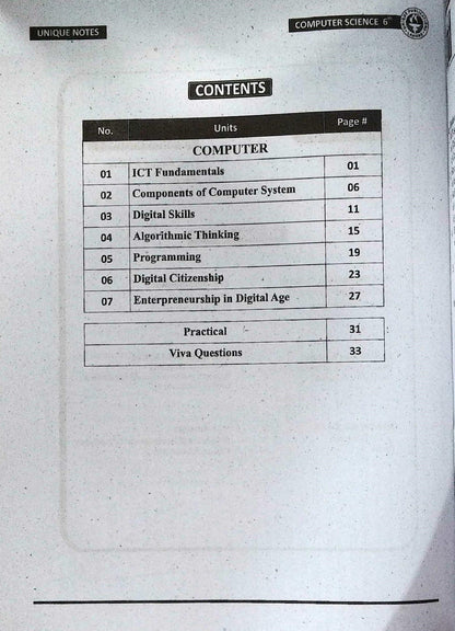 Unique Notes Computer Class 6 English Medium Guide