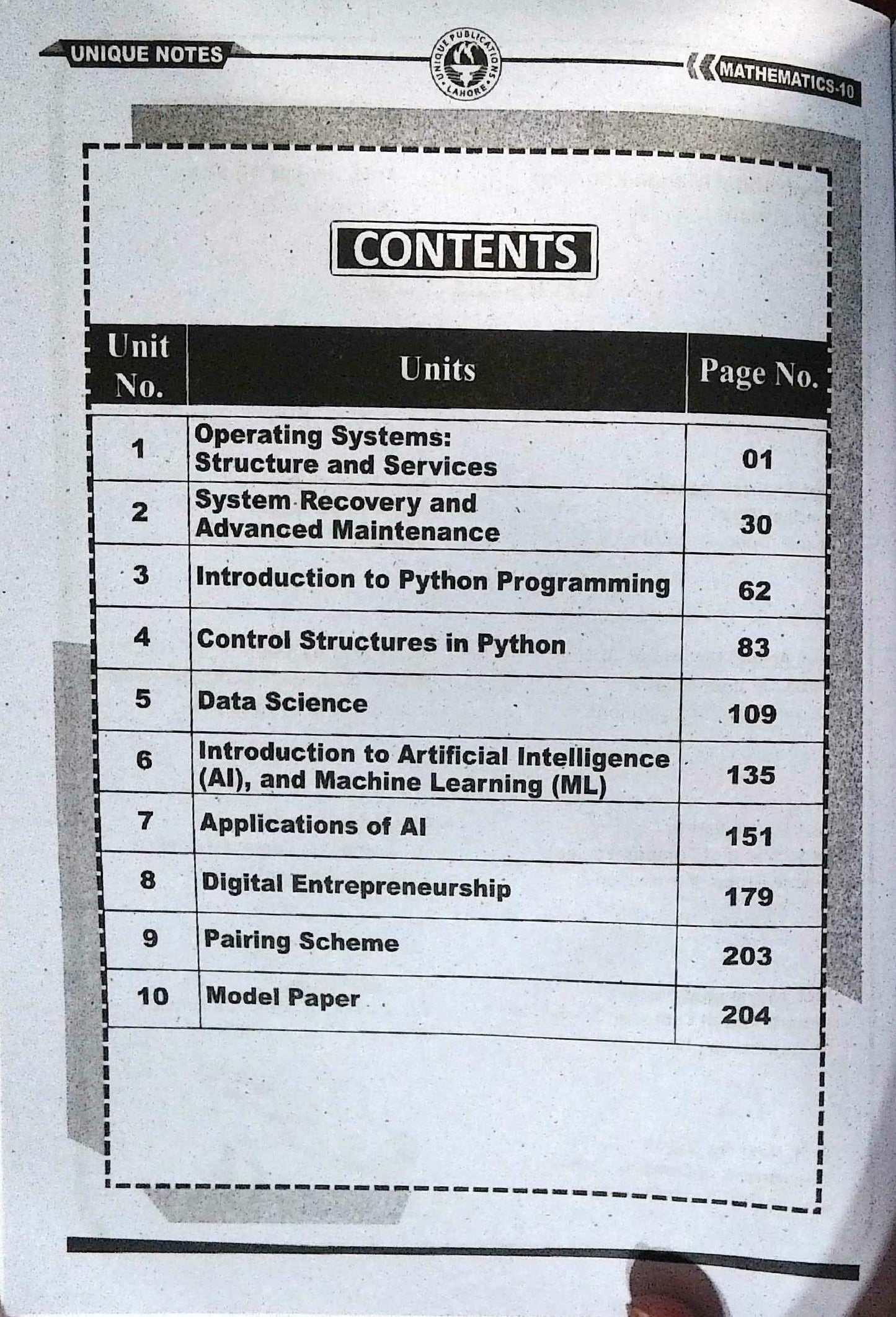 Unique Notes Computer For 10th Class Book By Abdul Manan Khurram
